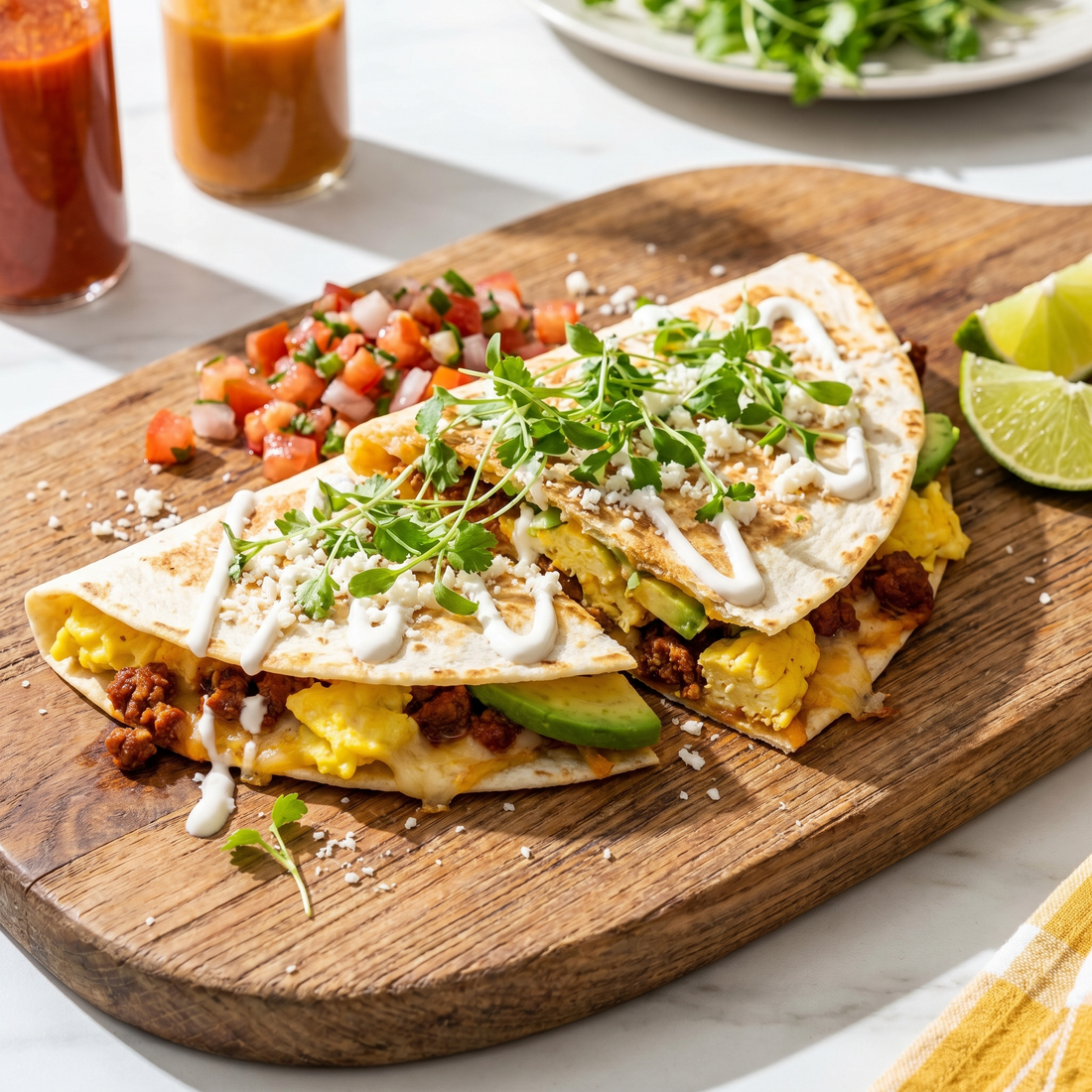 Breakfast Quesadilla with Cilantro Microgreens