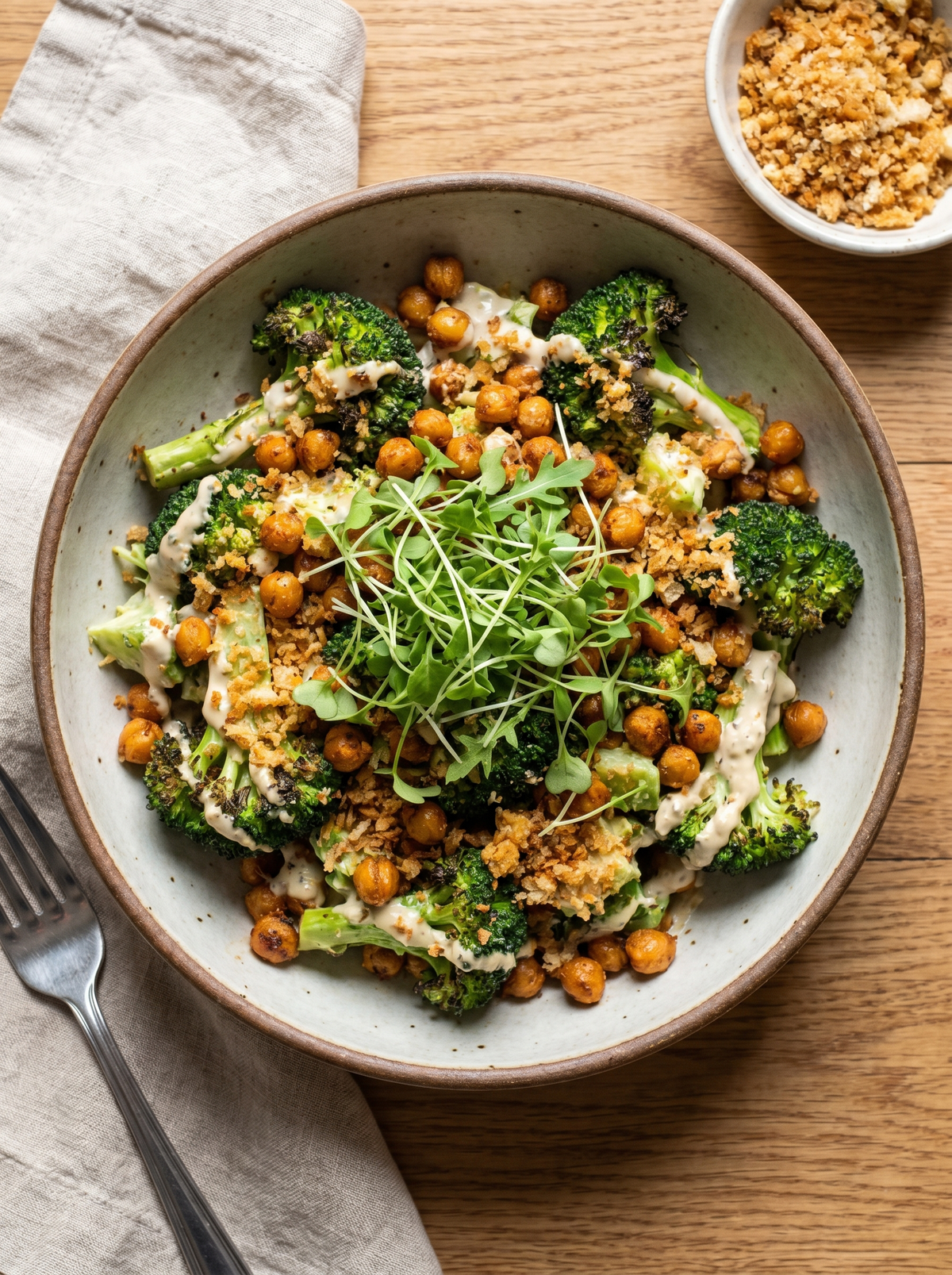 Broccoli Caesar Salad with Crispy Chickpeas & Toasted Breadcrumbs