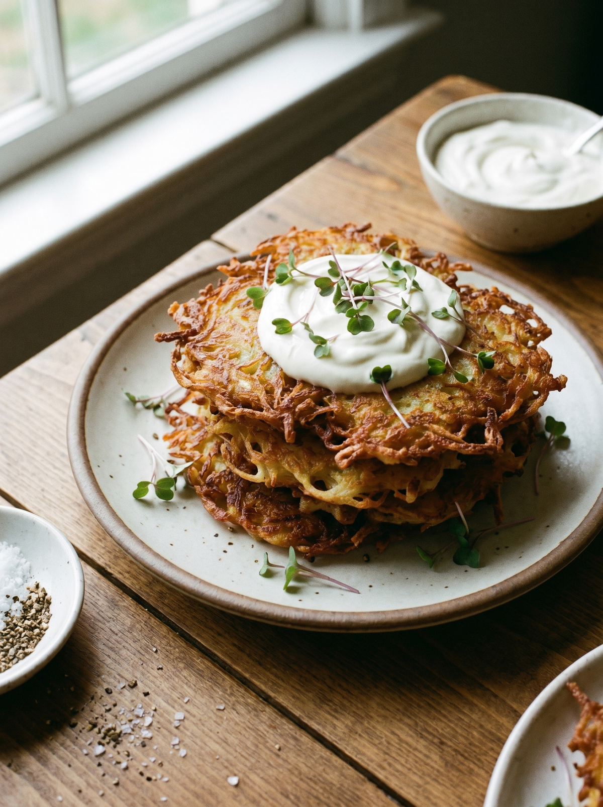 Crispy Potato Latkes with Sour Cream