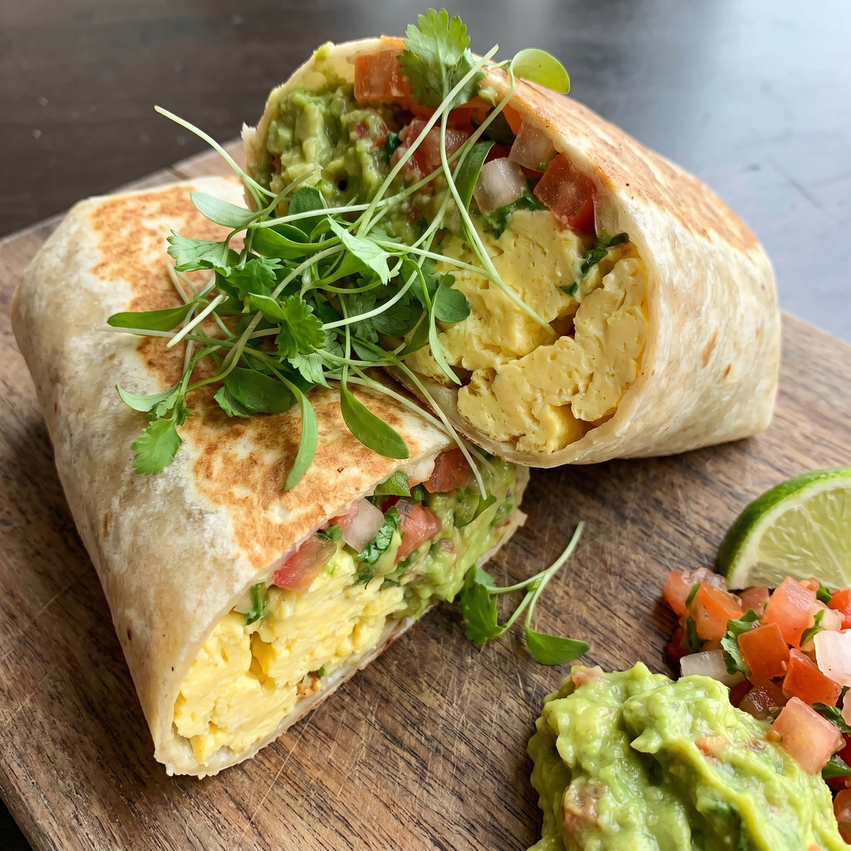 Guacamole, Pico de Gallo & Eggs Burrito