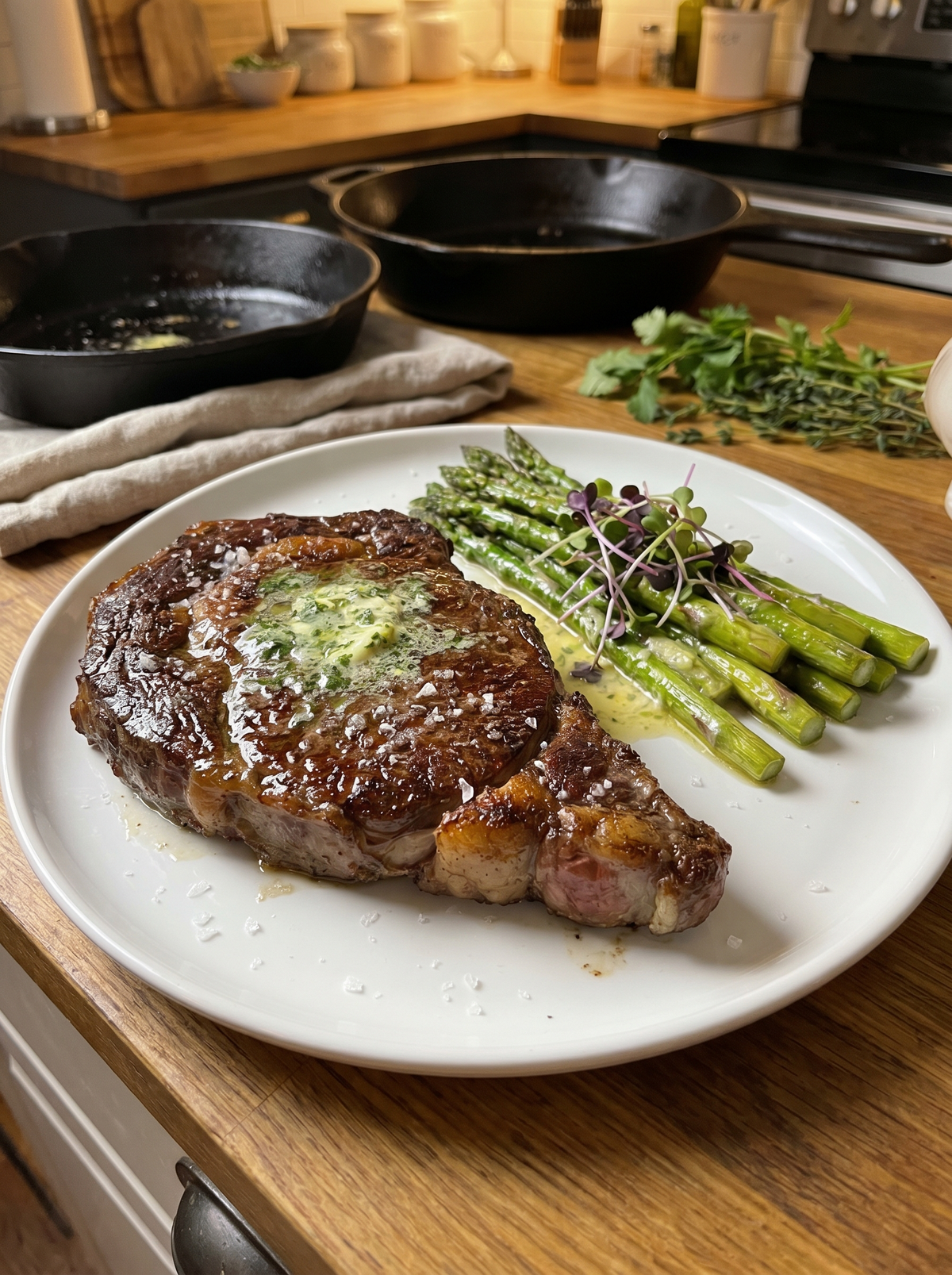 Prime Ribeye with Buttered Asparagus