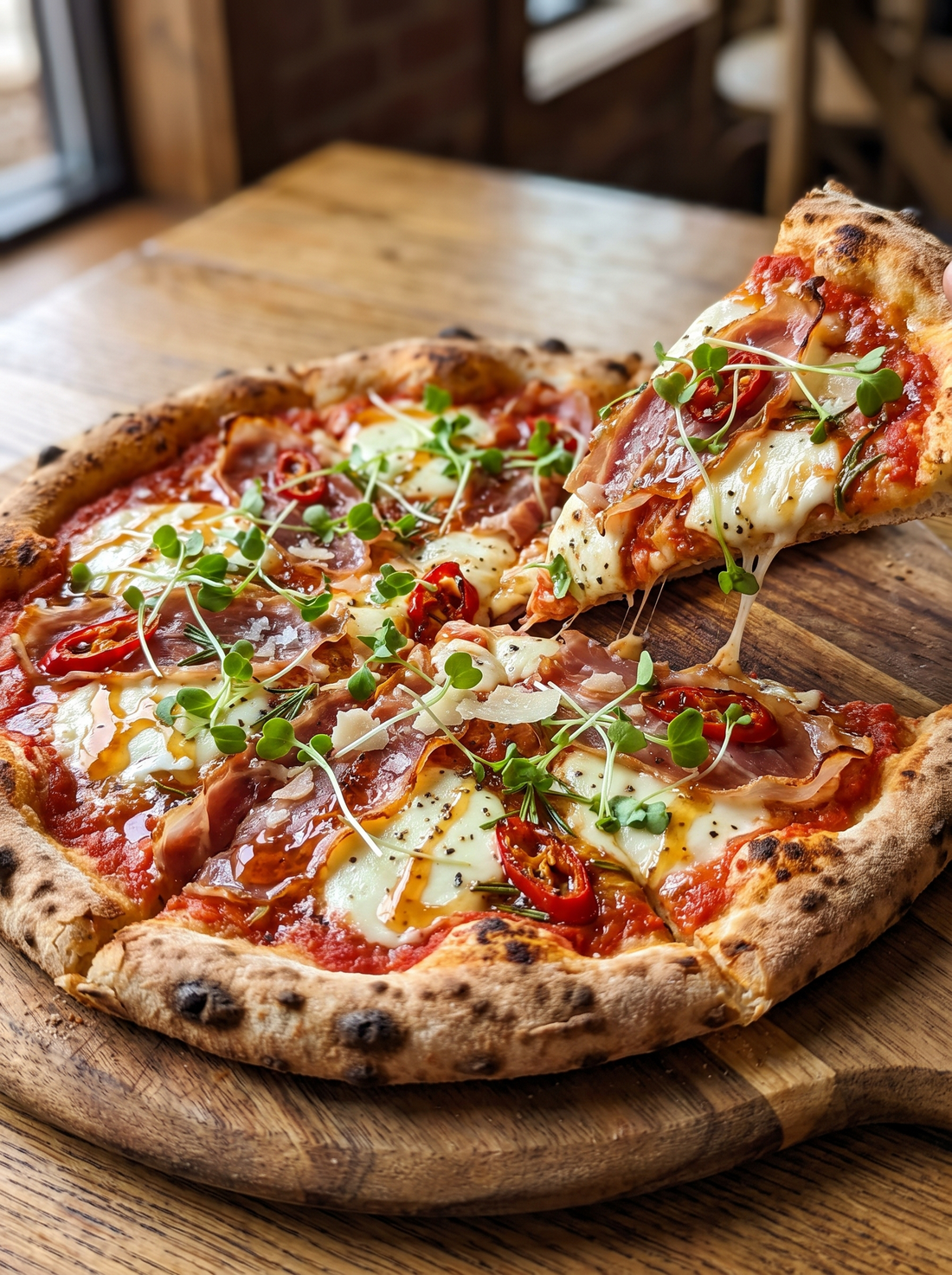 Spicy Honey Prosciutto Pizza with Fresh Mozzarella