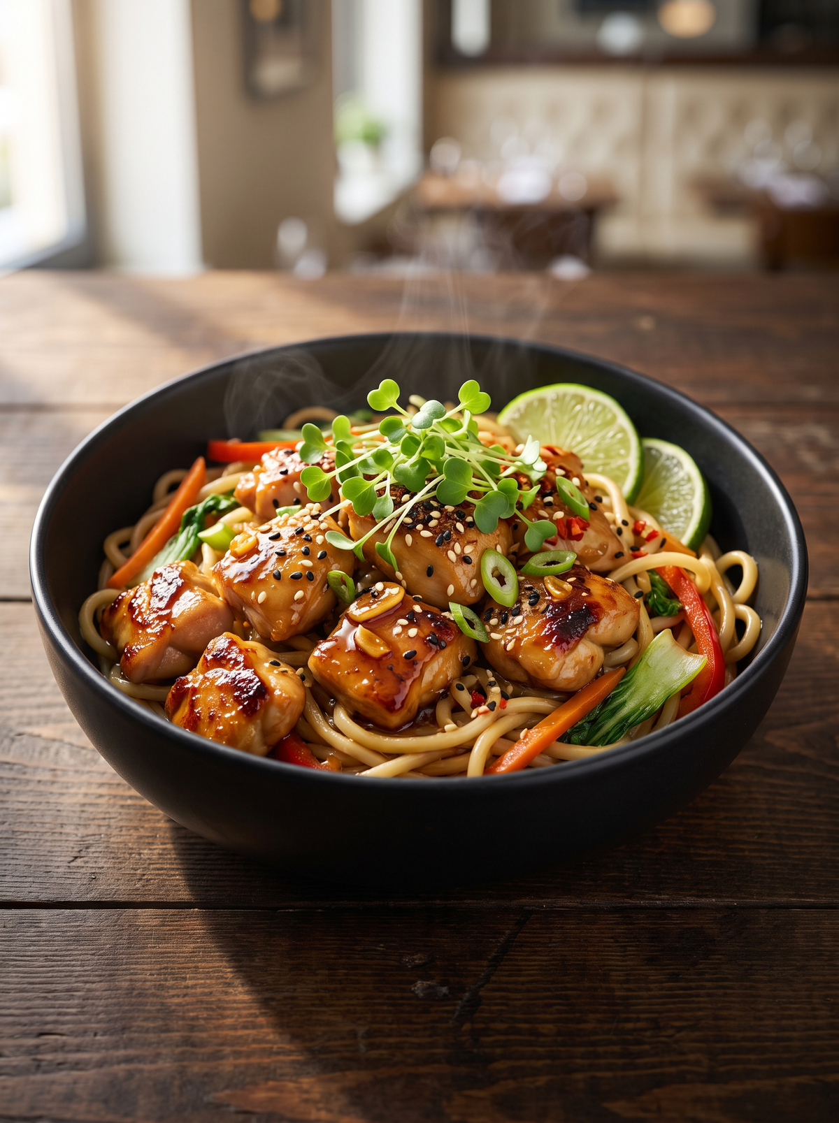 Sticky Honey Garlic Chicken Noodles