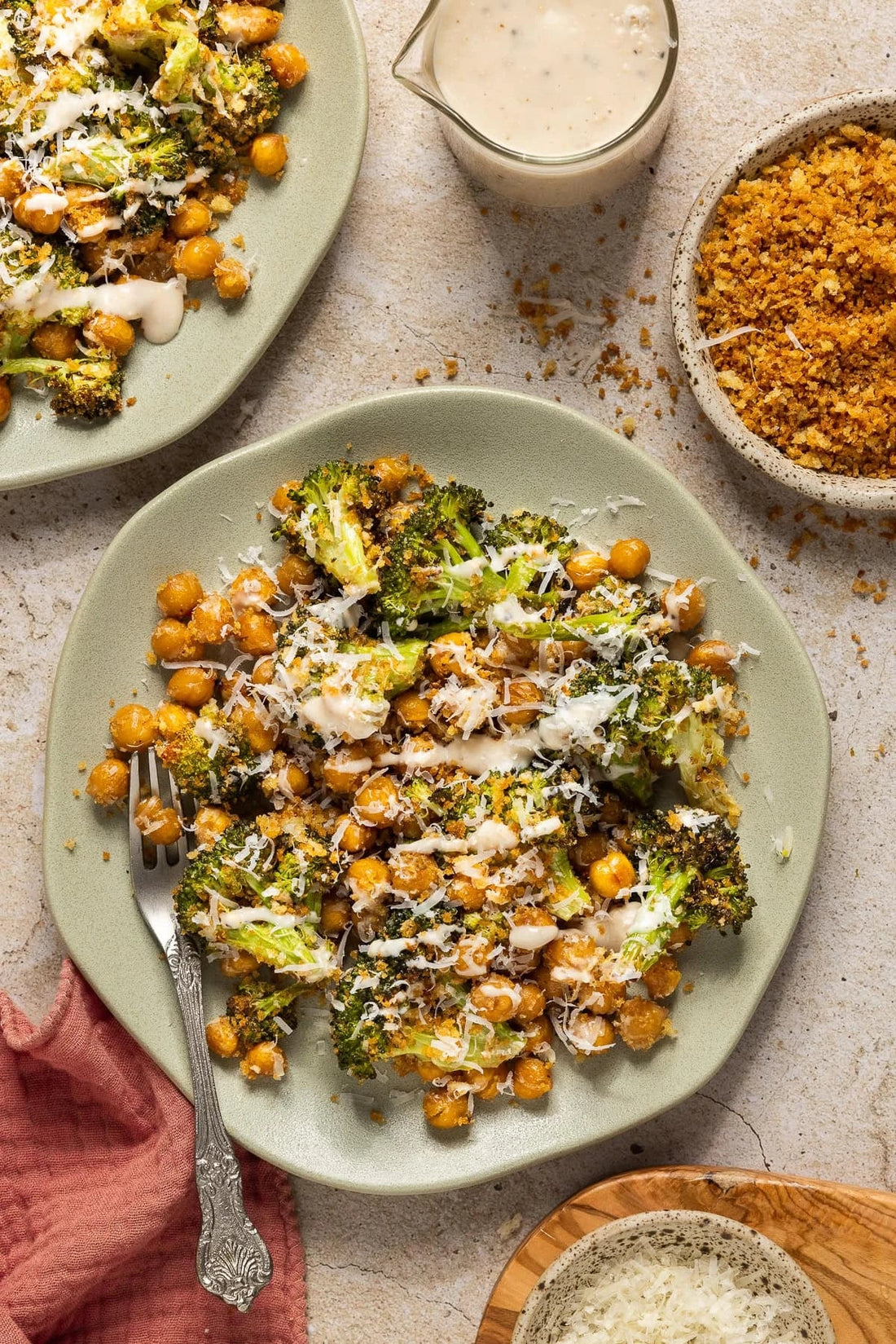 Broccoli Caesar Salad with Crispy Chickpeas & Toasted Breadcrumbs