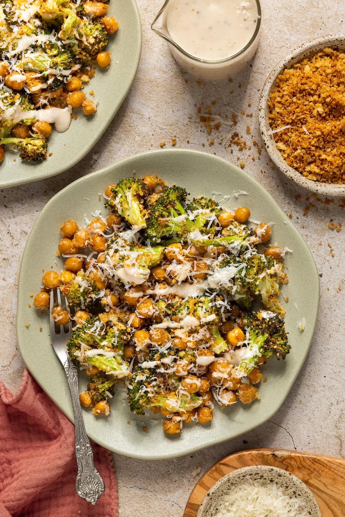 Broccoli Caesar Salad with Crispy Chickpeas & Toasted Breadcrumbs