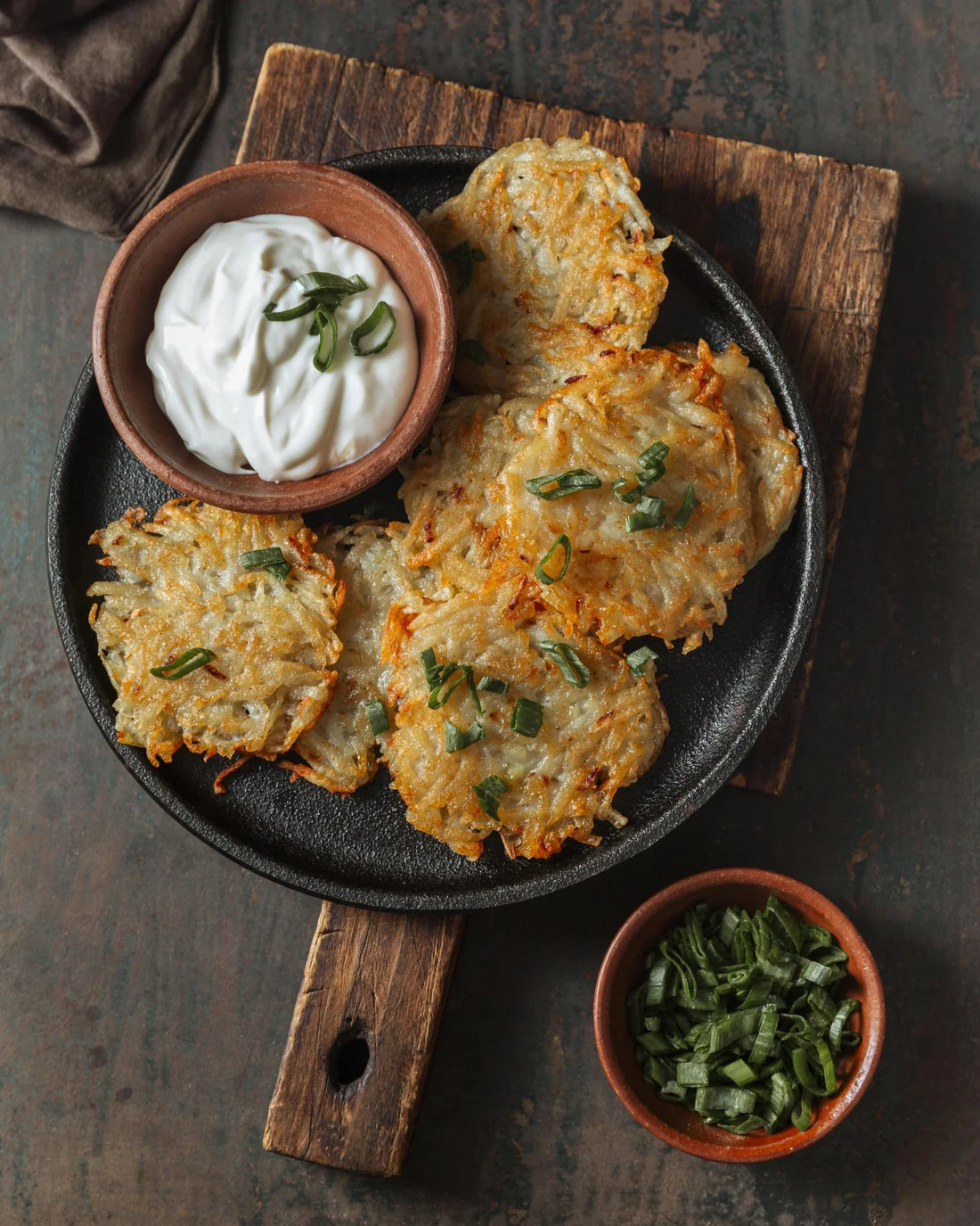 Crispy Potato Latkes with Sour Cream