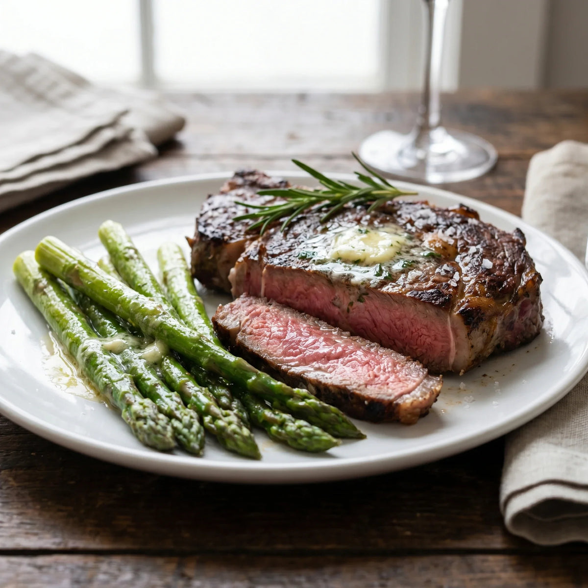 Prime Ribeye with Buttered Asparagus