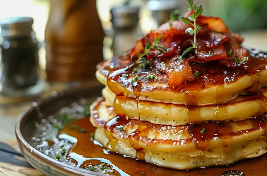 Sweet & Savory Pancakes with Crispy Bacon, Maple Syrup